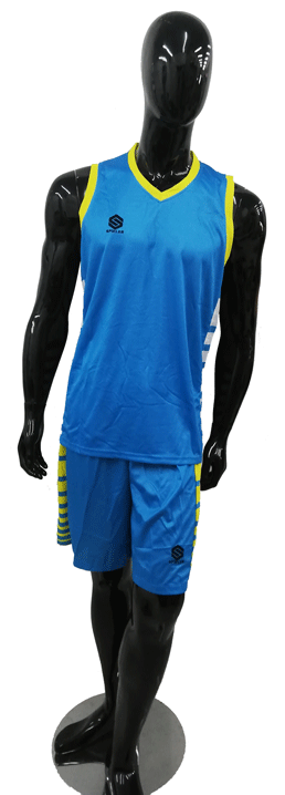 UNIFORME DE BALONCESTO - AZUL CON AMARILLO Y RAYAS BLANCAS