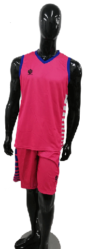 UNIFORME DE BALONCESTO - FUSCIA CON AZUL Y RAYAS BLANCAS