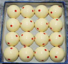 [SPIE-GHJ-35-FMMQ1] BOLAS DE BILLAR BLANCAS 57.2mm- PUNTO ROJO  - CAJA DE 16 UNID.